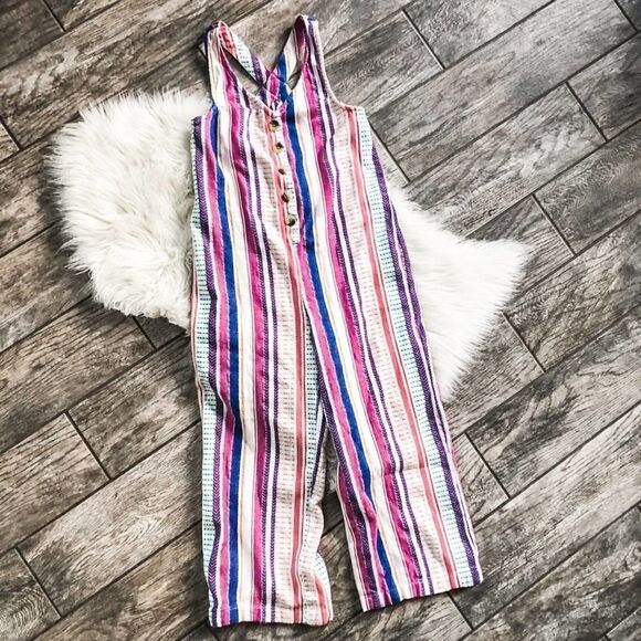 True Craft Striped Colorful Cropped Jumpsuit - Picture 1 of 13